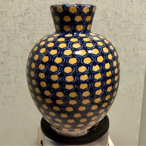 POLISH POTTERY YELLOW AND COBALT BLUE LAMP BASE NWT